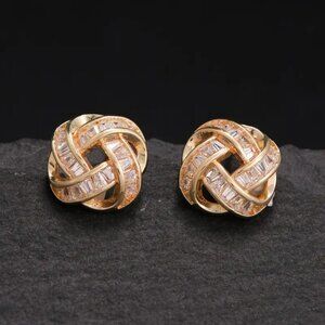 14K Gold Twisted Woven Knot Womens 2ct Diamond Stud Earrings 14 K Silver Jewelry
